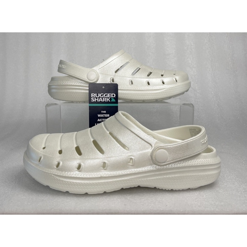 Rugged Shark Eva White Pearl Clogs Slip on Sandals Girls Size 1 NEW